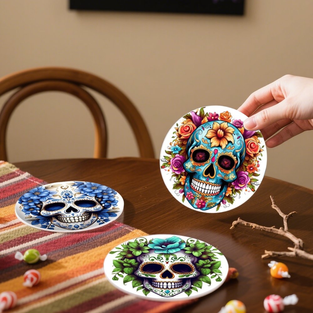 6 Stück Halloween-Totenkopf-Ho – Coaster Sublimation Blank Bewertung und Preis